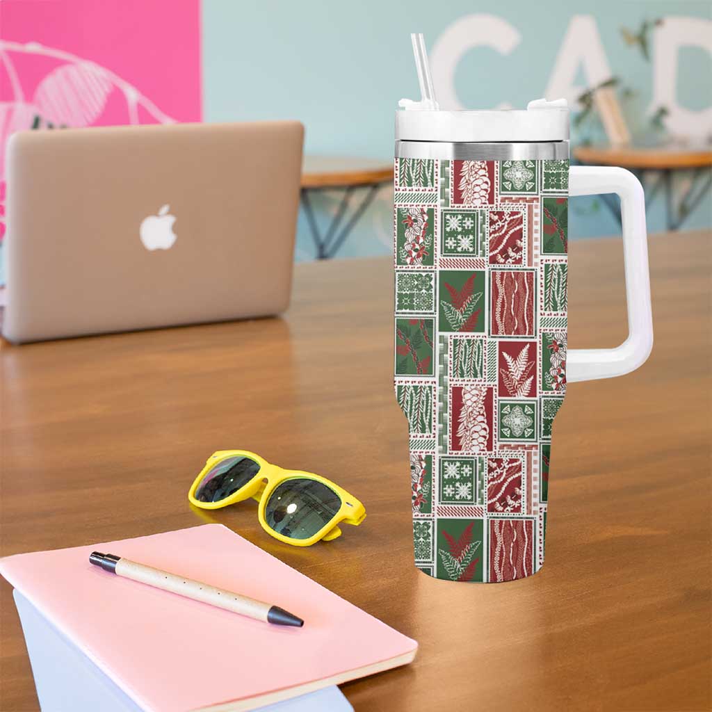 Mele Kalikimaka Hawaiian Quilt and Lei Patchwork Tumbler With Handle - Polynesian Pride