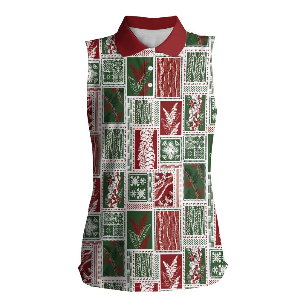 Mele Kalikimaka Hawaiian Quilt and Lei Patchwork Women Sleeveless Polo Shirt - Polynesian Pride