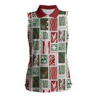 Mele Kalikimaka Hawaiian Quilt and Lei Patchwork Women Sleeveless Polo Shirt - Polynesian Pride