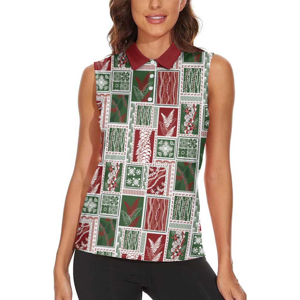 Mele Kalikimaka Hawaiian Quilt and Lei Patchwork Women Sleeveless Polo Shirt - Polynesian Pride