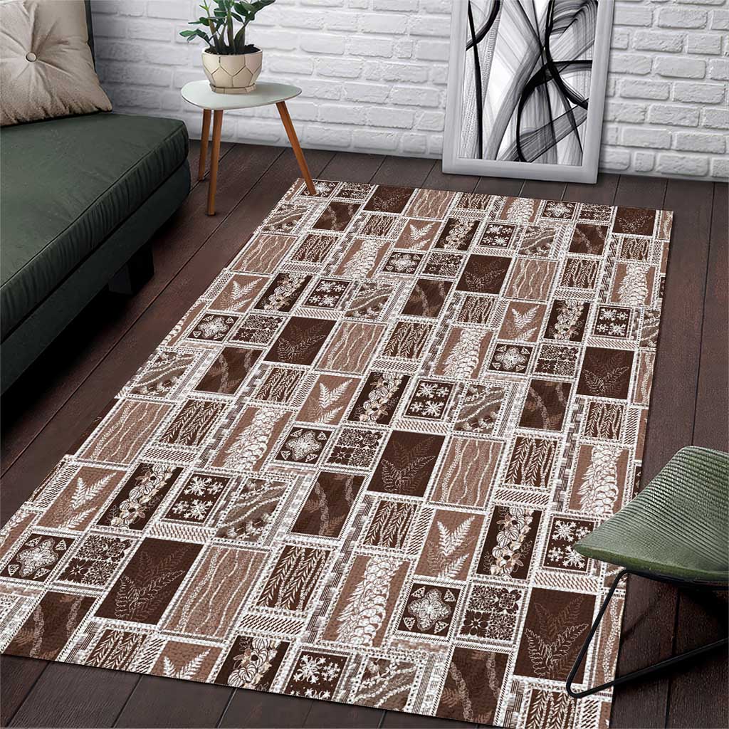 Vintage Aloha Block Quilt Area Rug Beige Inspired Lei Motifs - Polynesian Pride