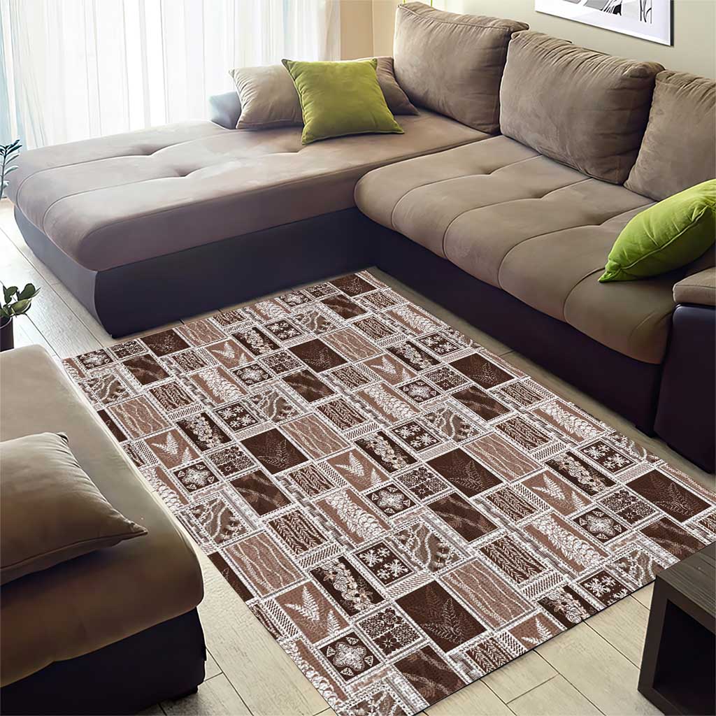 Vintage Aloha Block Quilt Area Rug Beige Inspired Lei Motifs - Polynesian Pride