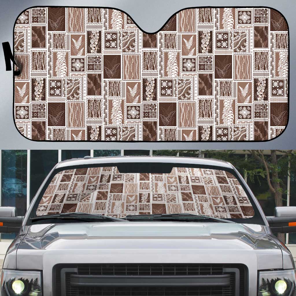 Vintage Aloha Block Quilt Auto Sun Shade Beige Inspired Lei Motifs - Polynesian Pride