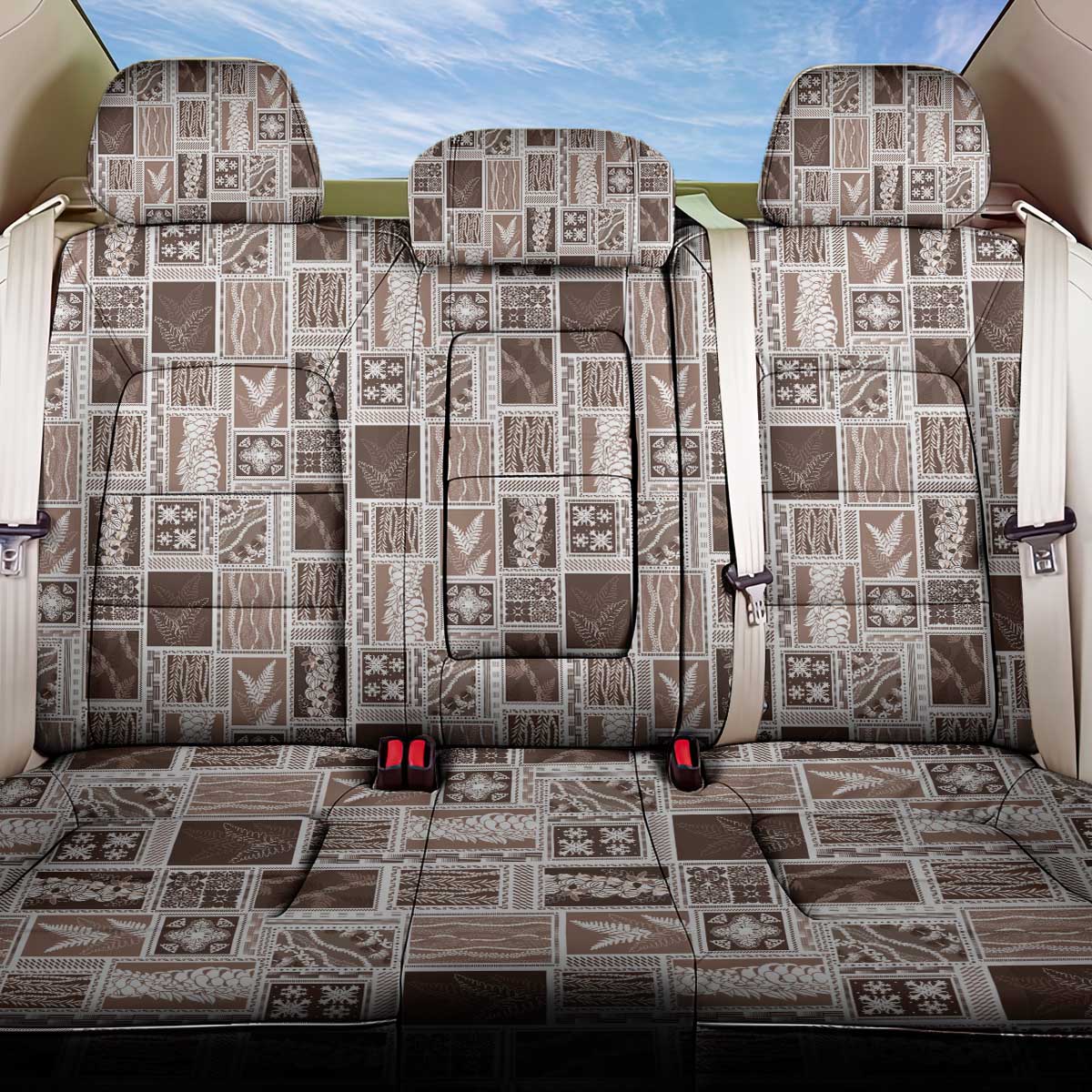 Vintage Aloha Block Quilt Back Car Seat Cover Beige Inspired Lei Motifs - Polynesian Pride