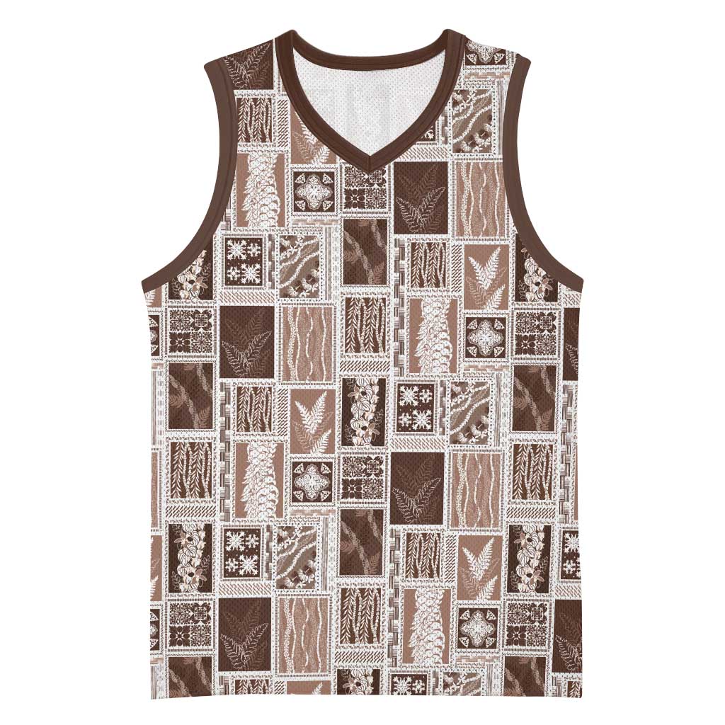 Vintage Aloha Block Quilt Basketball Jersey Beige Inspired Lei Motifs - Polynesian Pride