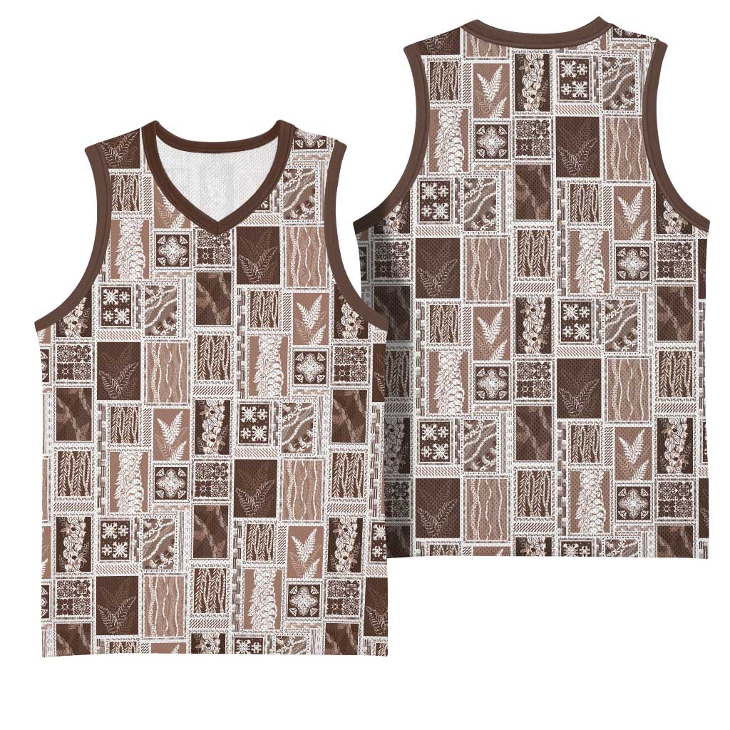 Vintage Aloha Block Quilt Basketball Jersey Beige Inspired Lei Motifs - Polynesian Pride