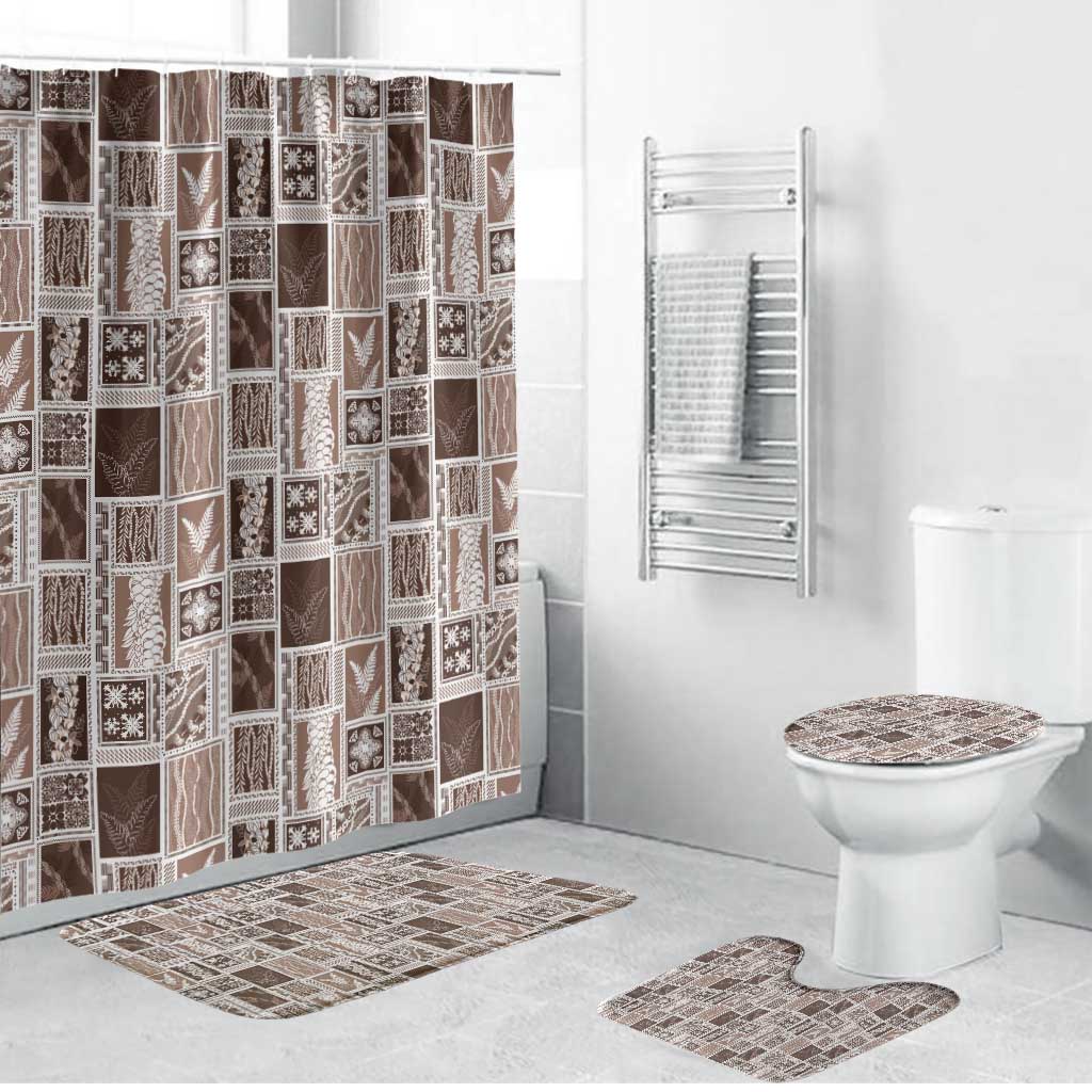 Vintage Aloha Block Quilt Bathroom Set Beige Inspired Lei Motifs - Polynesian Pride