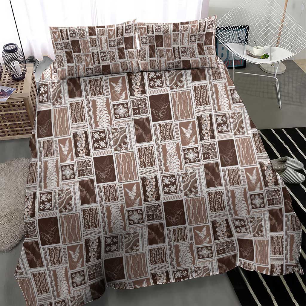 Vintage Aloha Block Quilt Bedding Set Beige Inspired Lei Motifs - Polynesian Pride