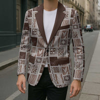 Vintage Aloha Block Quilt Blazer Beige Inspired Lei Motifs - Polynesian Pride