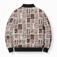 Vintage Aloha Block Quilt Bomber Puffer Jacket Beige Inspired Lei Motifs - Polynesian Pride