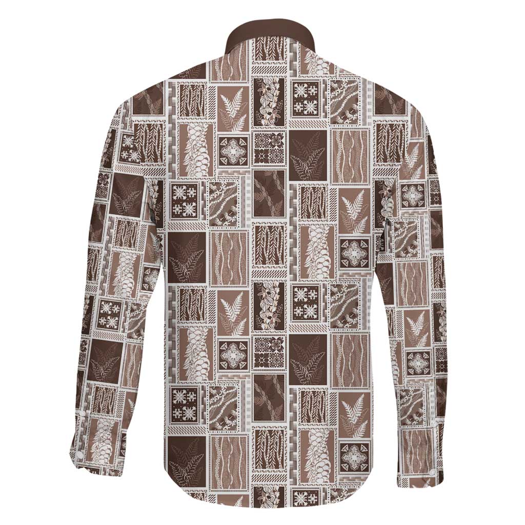 Vintage Aloha Block Quilt Family Matching Long Sleeve Bodycon Dress and Hawaiian Shirt Beige Inspired Lei Motifs LT9 - Polynesian Pride