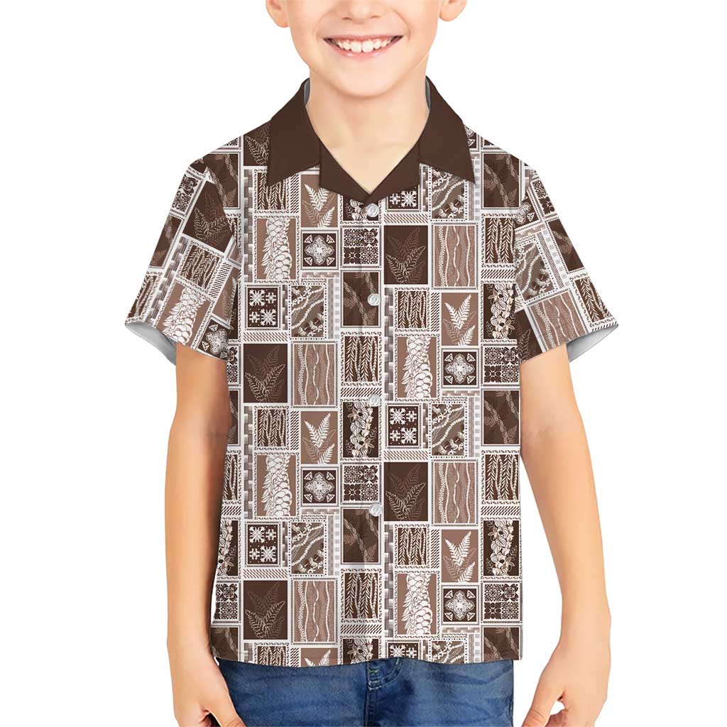 Vintage Aloha Block Quilt Family Matching Long Sleeve Bodycon Dress and Hawaiian Shirt Beige Inspired Lei Motifs LT9 Son's Shirt Beige - Polynesian Pride