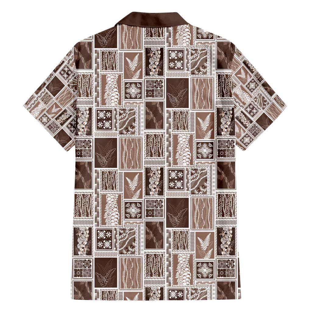 Vintage Aloha Block Quilt Family Matching Puletasi and Hawaiian Shirt Beige Inspired Lei Motifs - Polynesian Pride