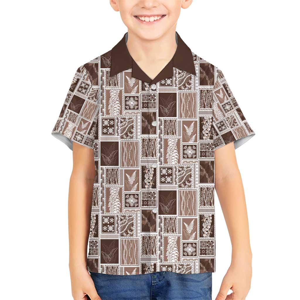 Vintage Aloha Block Quilt Family Matching Tank Maxi Dress and Hawaiian Shirt Beige Inspired Lei Motifs - Polynesian Pride