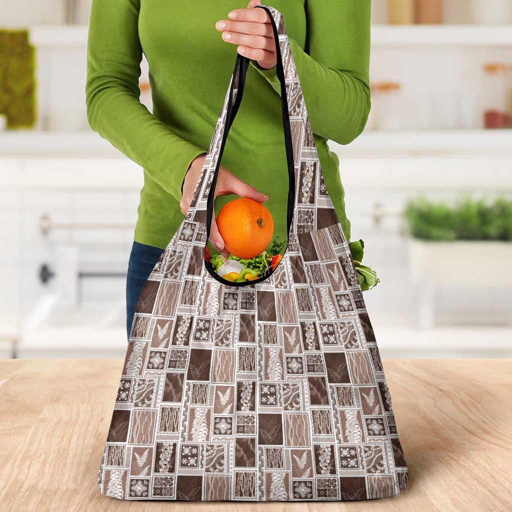 Vintage Aloha Block Quilt Grocery Bag Beige Inspired Lei Motifs - Polynesian Pride