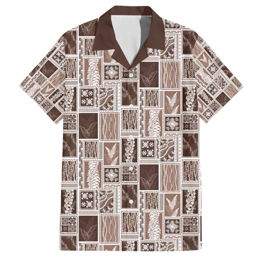 Vintage Aloha Block Quilt Hawaiian Shirt Beige Inspired Lei Motifs - Polynesian Pride