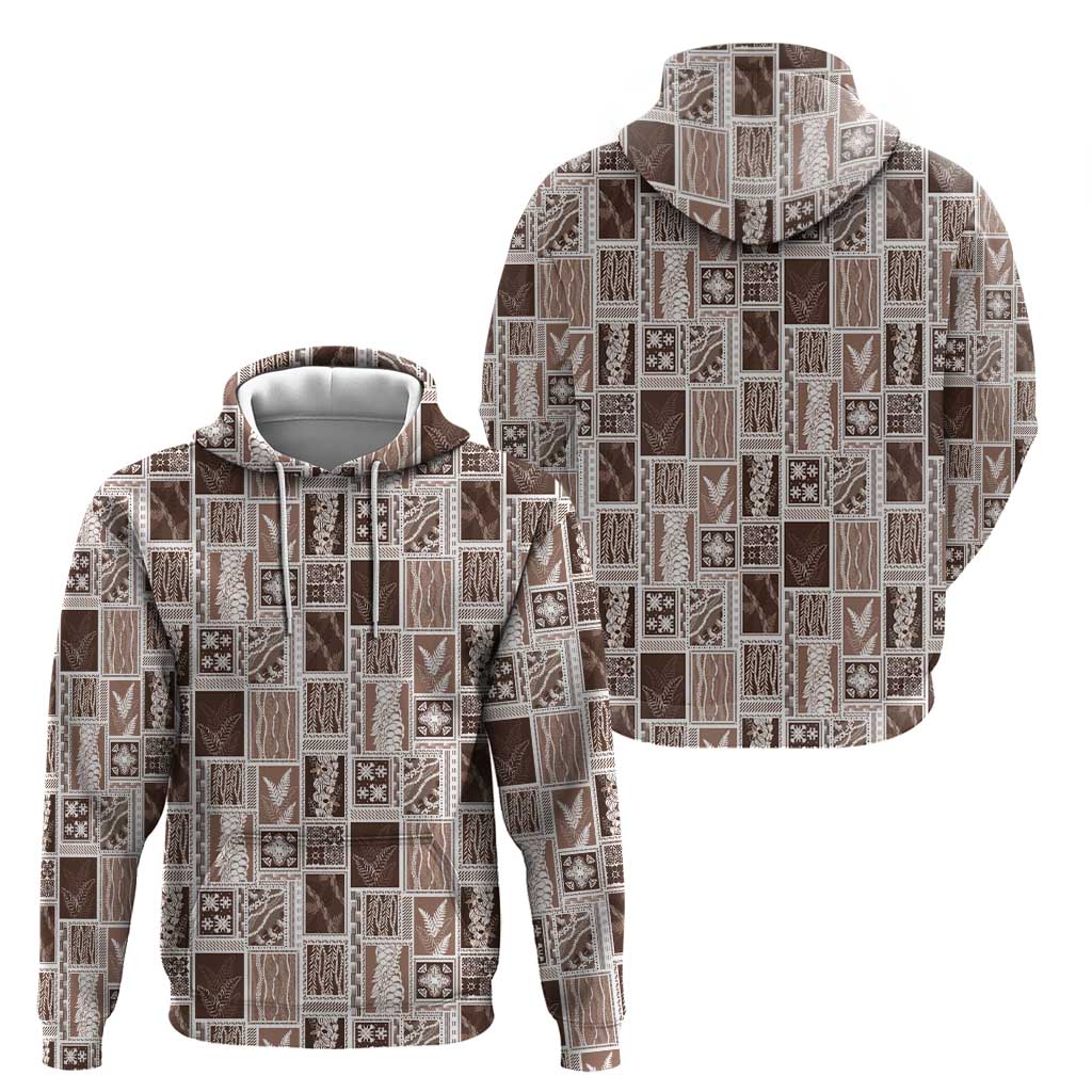 Vintage Aloha Block Quilt Hoodie Beige Inspired Lei Motifs - Polynesian Pride