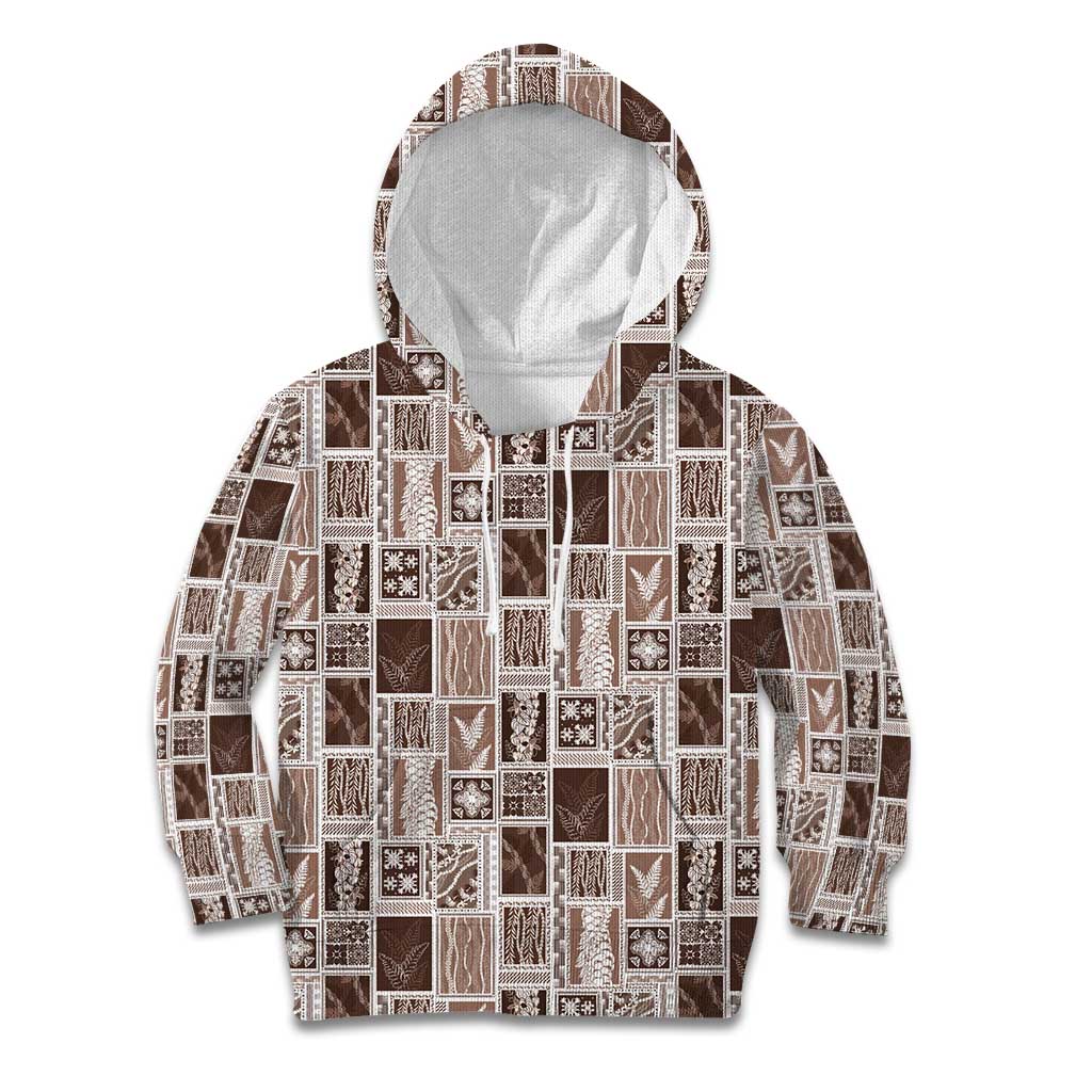 Vintage Aloha Block Quilt Kid Hoodie Beige Inspired Lei Motifs LT9 Hoodie Beige - Polynesian Pride