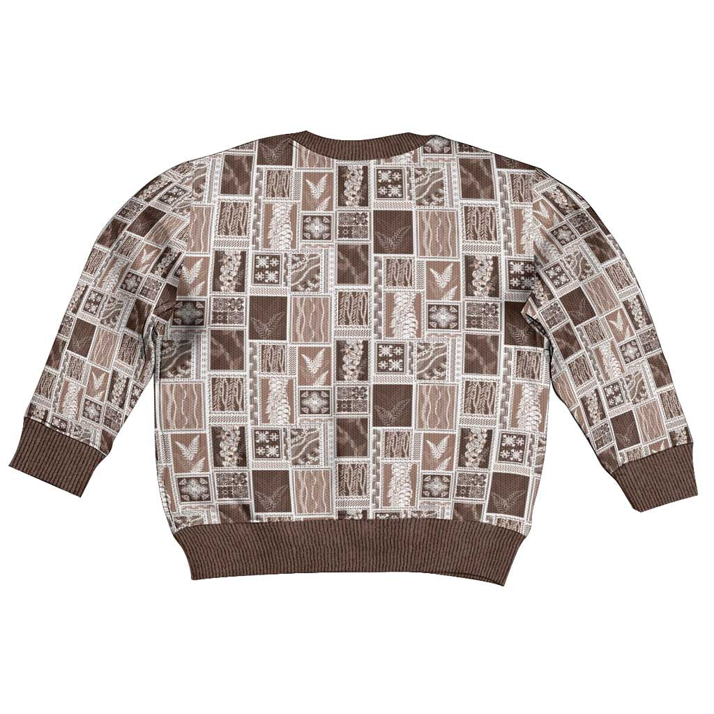 Vintage Aloha Block Quilt Kid Ugly Christmas Sweater Beige Inspired Lei Motifs - Polynesian Pride