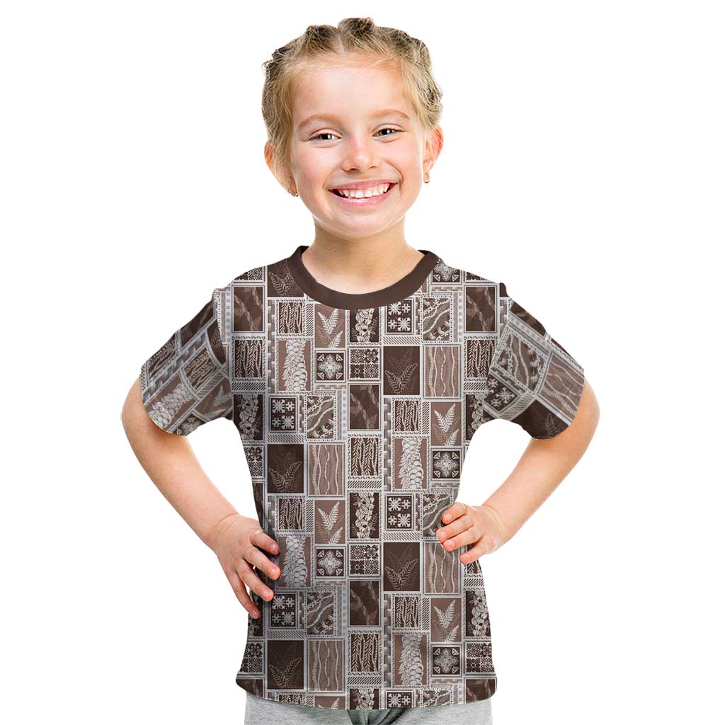 Vintage Aloha Block Quilt Kid T Shirt Beige Inspired Lei Motifs LT9 Beige - Polynesian Pride