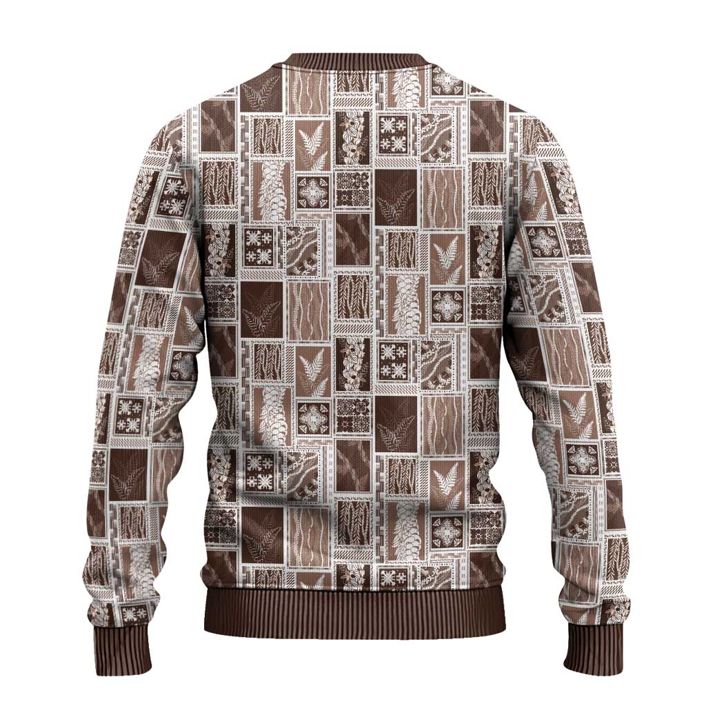 Vintage Aloha Block Quilt Ugly Christmas Sweater Beige Inspired Lei Motifs - Polynesian Pride