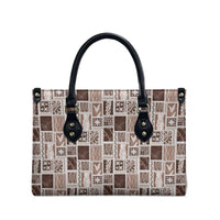 Vintage Aloha Block Quilt Leather Bag Beige Inspired Lei Motifs - Polynesian Pride