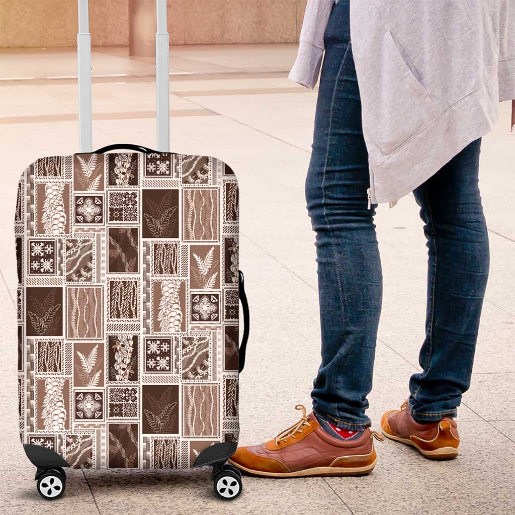Vintage Aloha Block Quilt Luggage Cover Beige Inspired Lei Motifs LT9 Beige - Polynesian Pride