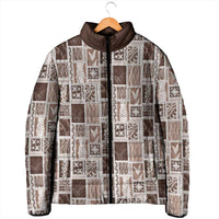 Vintage Aloha Block Quilt Padded Jacket Beige Inspired Lei Motifs - Polynesian Pride