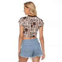 Vintage Aloha Block Quilt Raglan Cropped T Shirt Beige Inspired Lei Motifs LT9 - Polynesian Pride