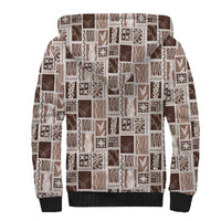 Vintage Aloha Block Quilt Sherpa Hoodie Beige Inspired Lei Motifs - Polynesian Pride