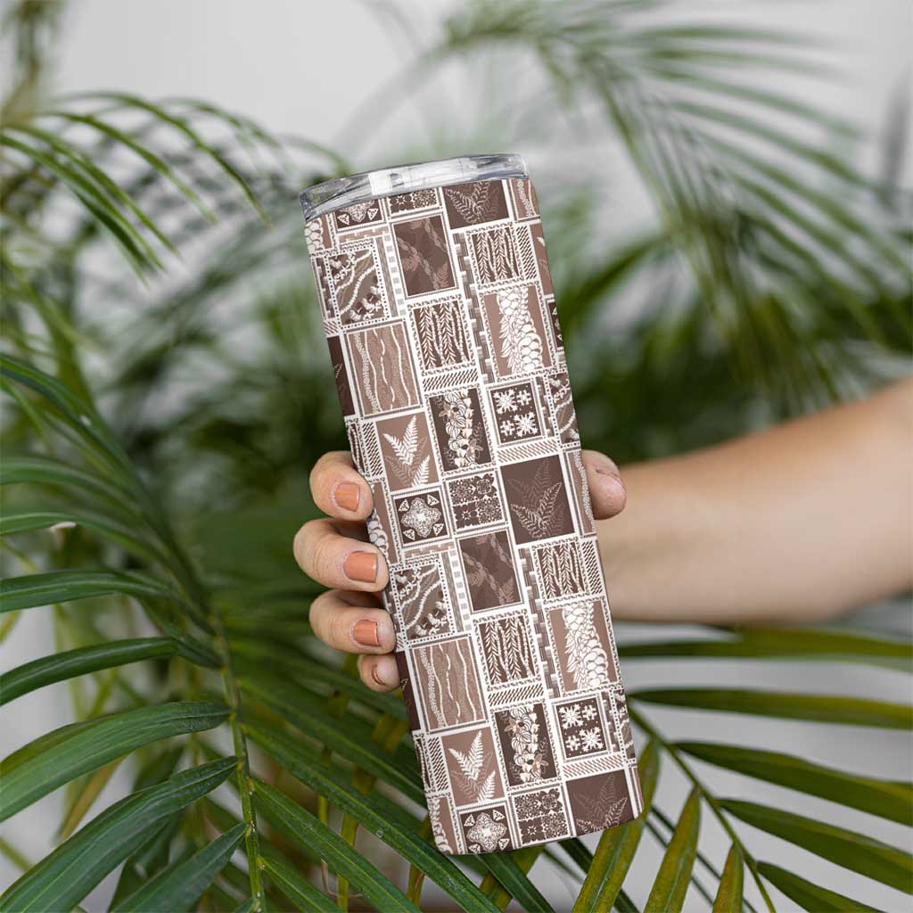Vintage Aloha Block Quilt Skinny Tumbler Beige Inspired Lei Motifs - Polynesian Pride