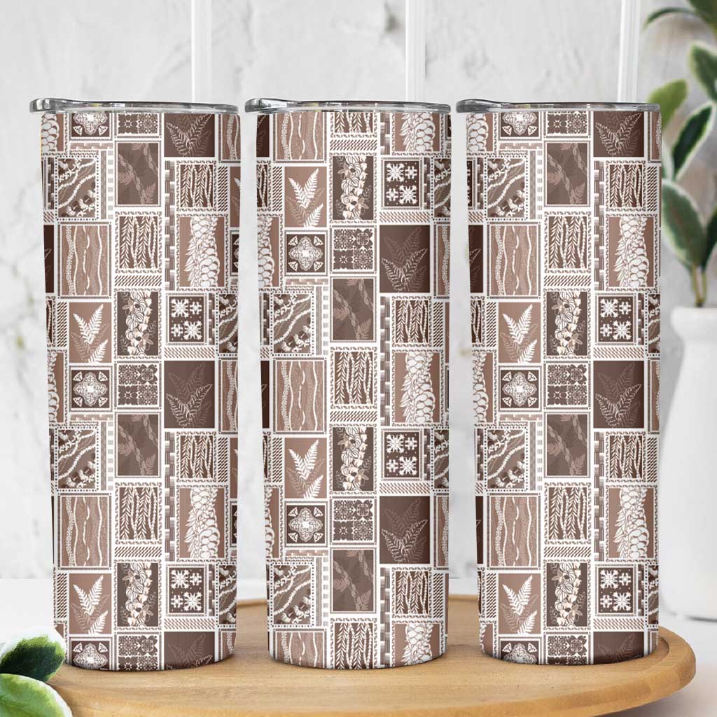 Vintage Aloha Block Quilt Skinny Tumbler Beige Inspired Lei Motifs - Polynesian Pride