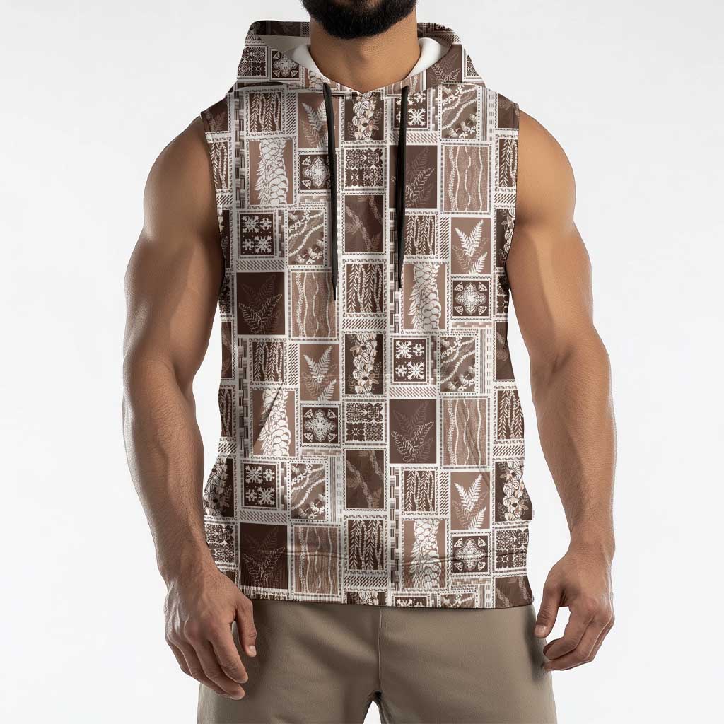 Vintage Aloha Block Quilt Sleeveless Hoodie Beige Inspired Lei Motifs - Polynesian Pride