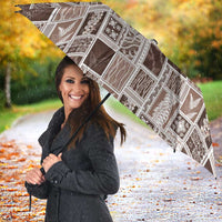 Vintage Aloha Block Quilt Umbrella Beige Inspired Lei Motifs - Polynesian Pride