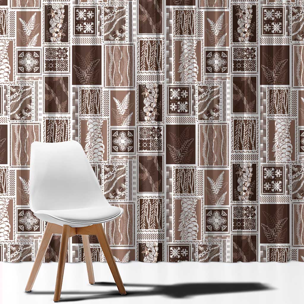 Vintage Aloha Block Quilt Window Curtain Beige Inspired Lei Motifs - Polynesian Pride