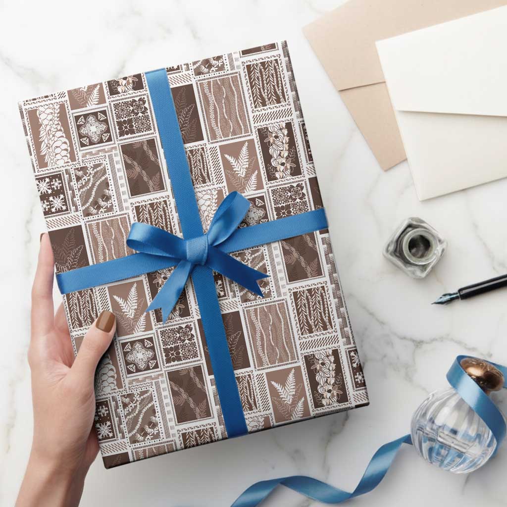 Vintage Aloha Block Quilt Wrapping Paper Beige Inspired Lei Motifs - Polynesian Pride