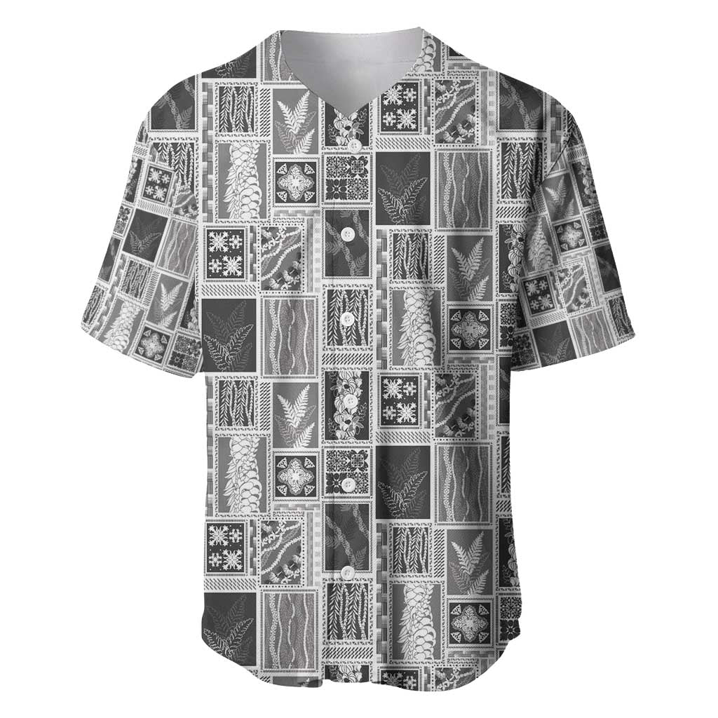 Vintage Aloha Block Quilt Baseball Jersey Black Inspired Lei Motifs - Polynesian Pride