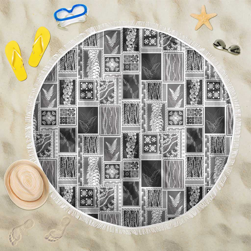 Vintage Aloha Block Quilt Beach Blanket Black Inspired Lei Motifs - Polynesian Pride