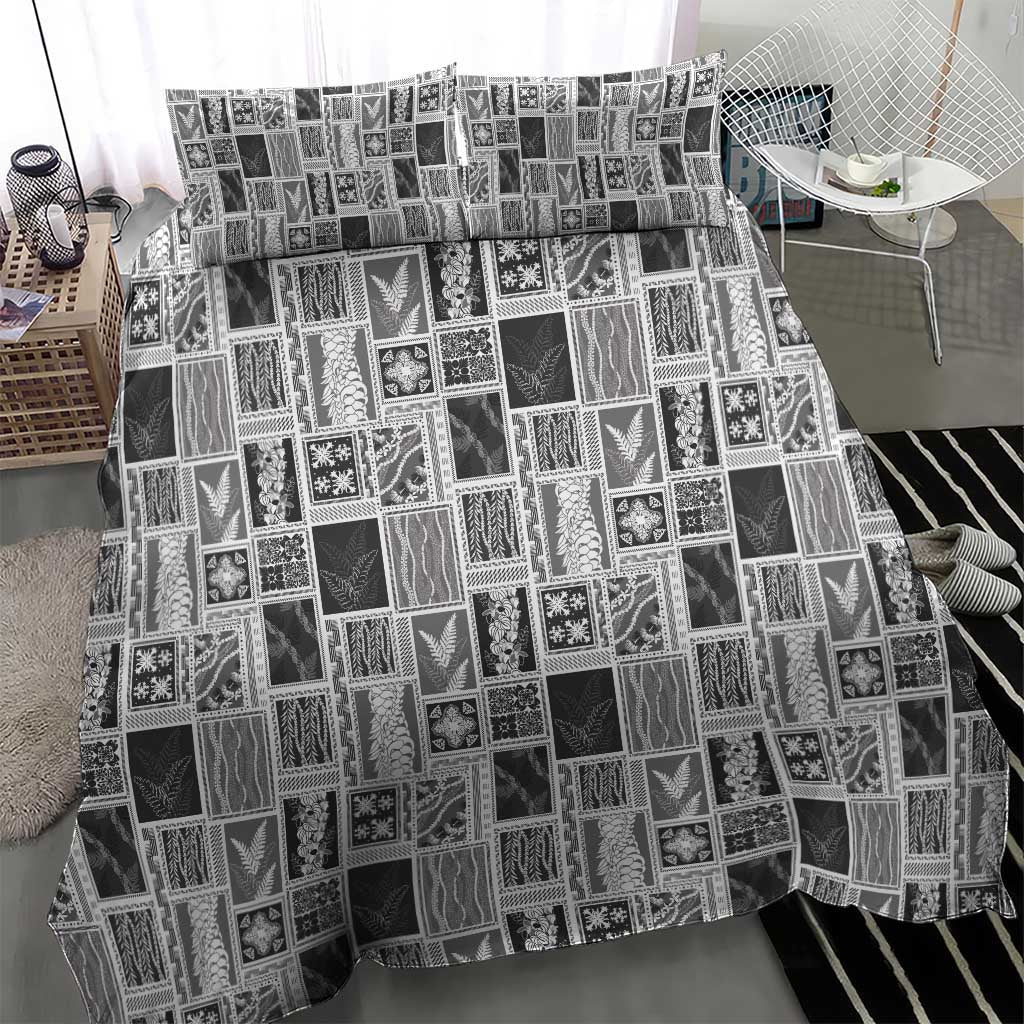 Vintage Aloha Block Quilt Bedding Set Black Inspired Lei Motifs - Polynesian Pride