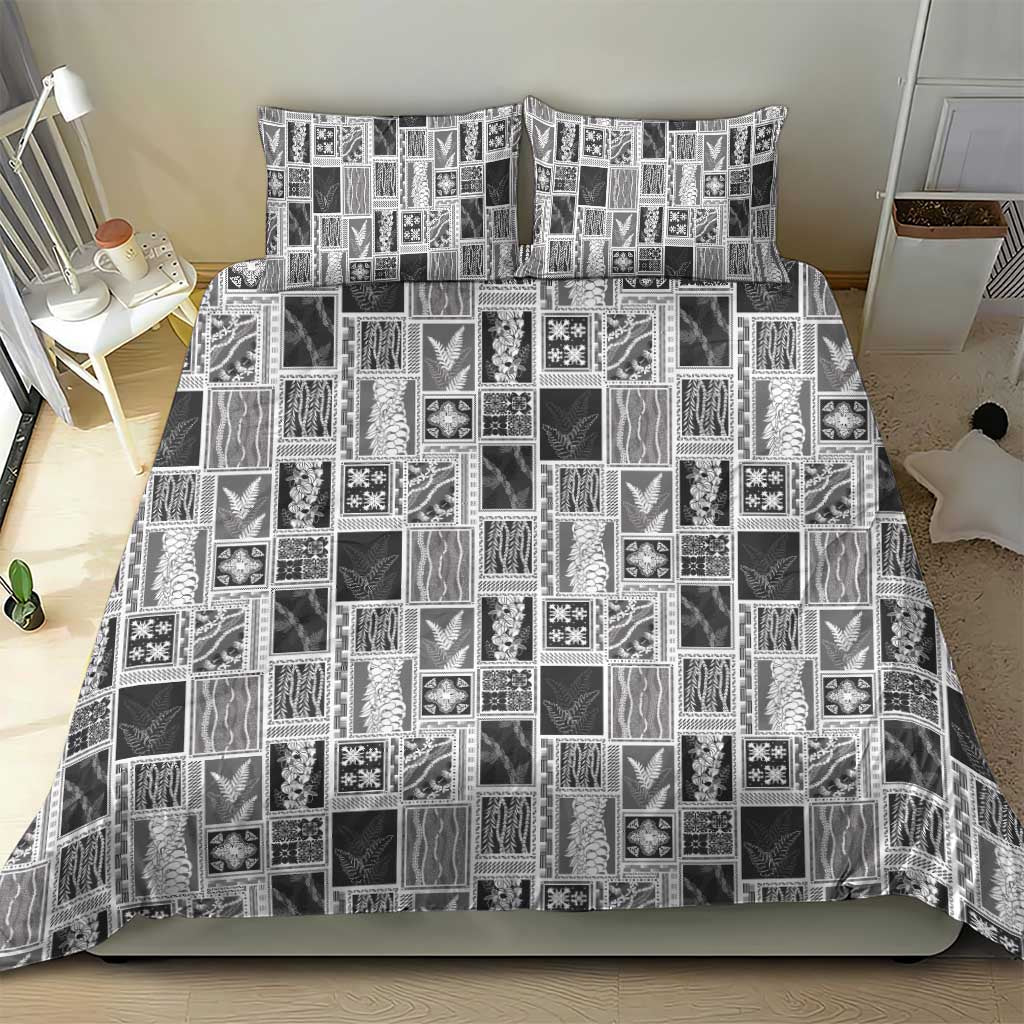Vintage Aloha Block Quilt Bedding Set Black Inspired Lei Motifs - Polynesian Pride