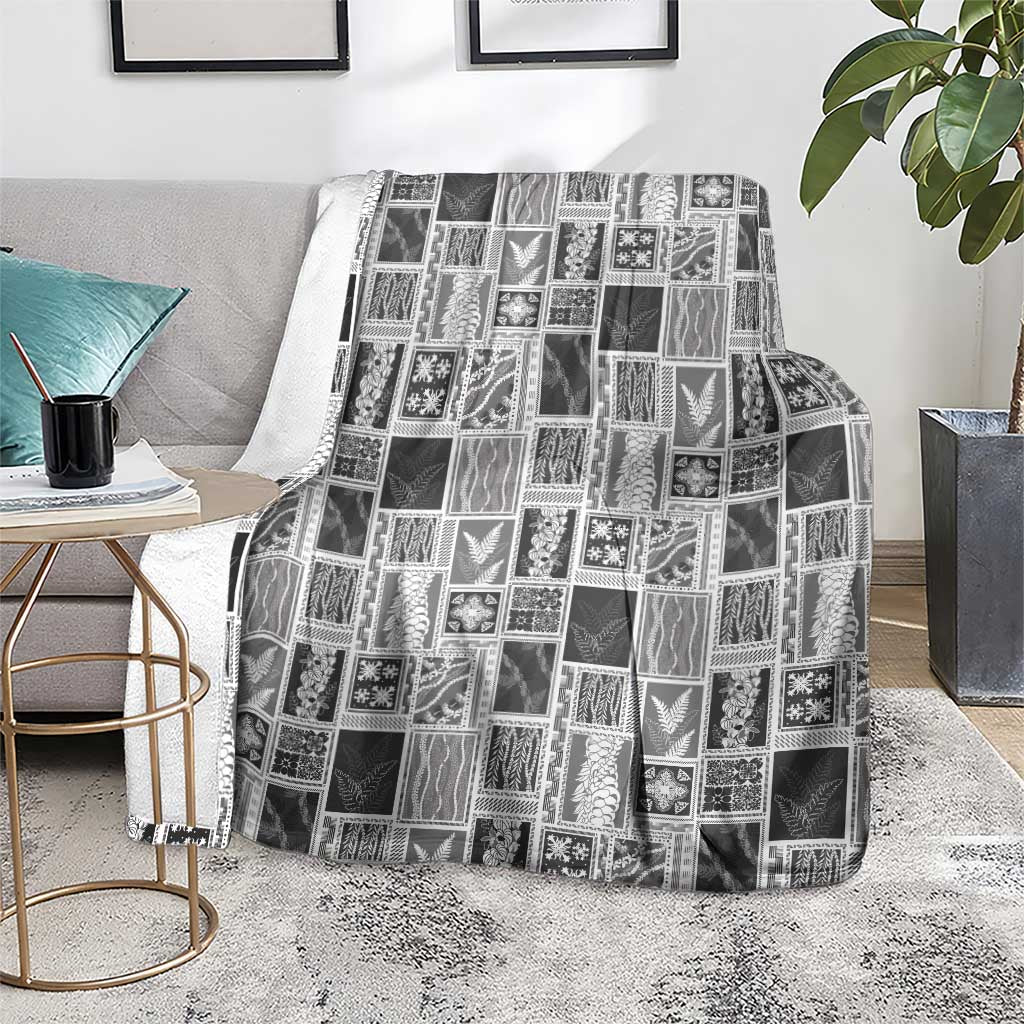Vintage Aloha Block Quilt Blanket Black Inspired Lei Motifs - Polynesian Pride