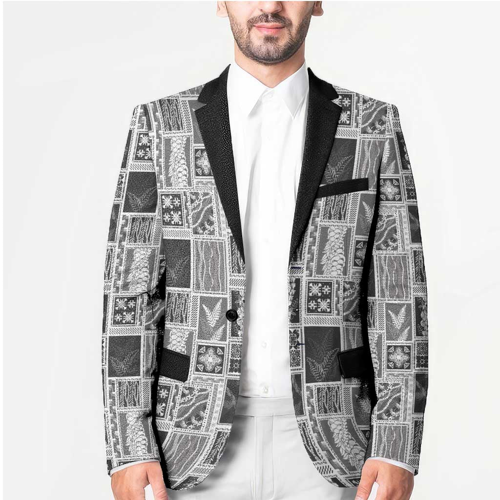 Vintage Aloha Block Quilt Blazer Black Inspired Lei Motifs - Polynesian Pride