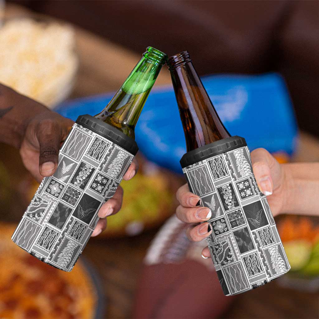 Vintage Aloha Block Quilt 4 in 1 Can Cooler Tumbler Black Inspired Lei Motifs - Polynesian Pride