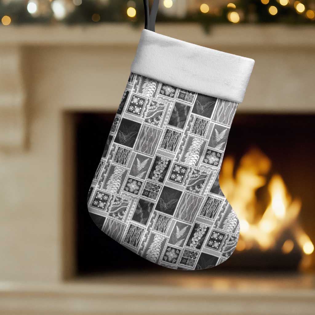 Vintage Aloha Block Quilt Christmas Stocking Black Inspired Lei Motifs - Polynesian Pride