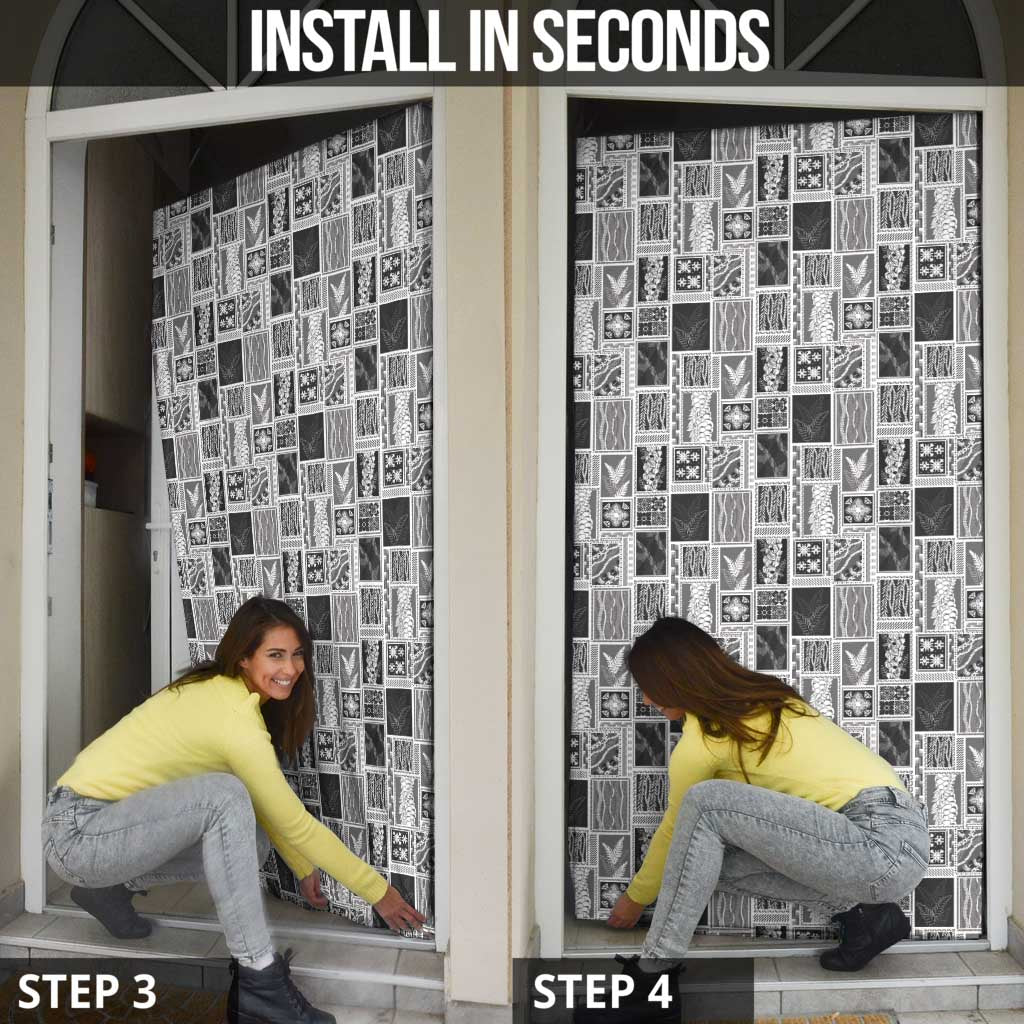 Vintage Aloha Block Quilt Door Cover Black Inspired Lei Motifs - Polynesian Pride