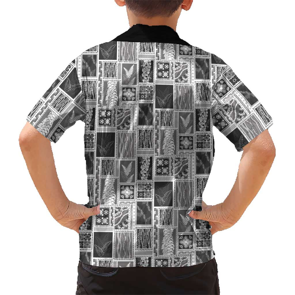 Vintage Aloha Block Quilt Family Matching Long Sleeve Bodycon Dress and Hawaiian Shirt Black Inspired Lei Motifs LT9 - Polynesian Pride