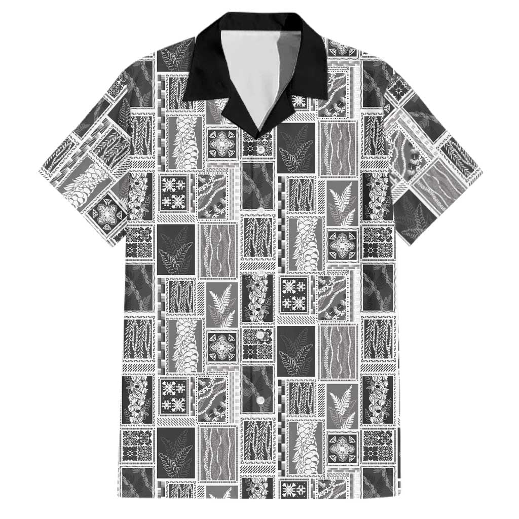 Vintage Aloha Block Quilt Family Matching Long Sleeve Bodycon Dress and Hawaiian Shirt Black Inspired Lei Motifs LT9 Dad's Shirt - Short Sleeve Black - Polynesian Pride