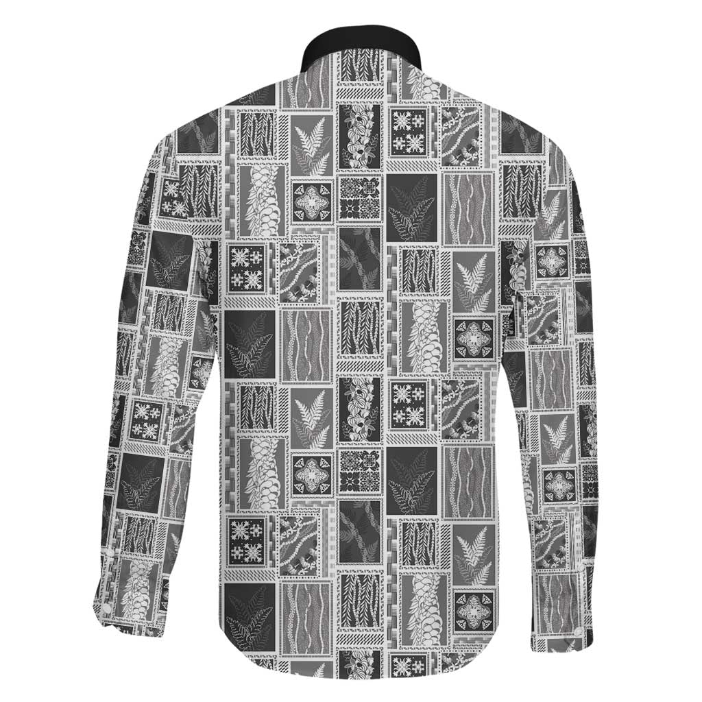 Vintage Aloha Block Quilt Family Matching Long Sleeve Bodycon Dress and Hawaiian Shirt Black Inspired Lei Motifs LT9 - Polynesian Pride