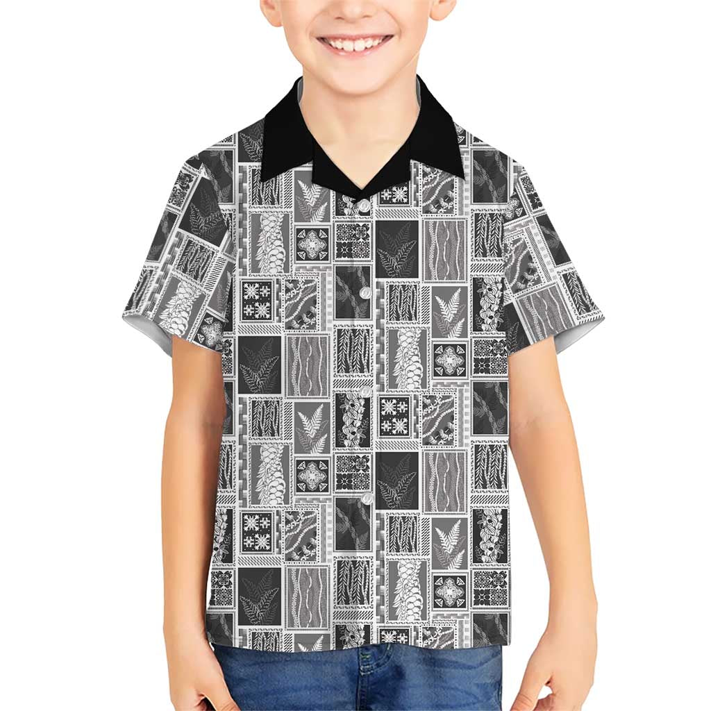 Vintage Aloha Block Quilt Family Matching Long Sleeve Bodycon Dress and Hawaiian Shirt Black Inspired Lei Motifs LT9 Son's Shirt Black - Polynesian Pride