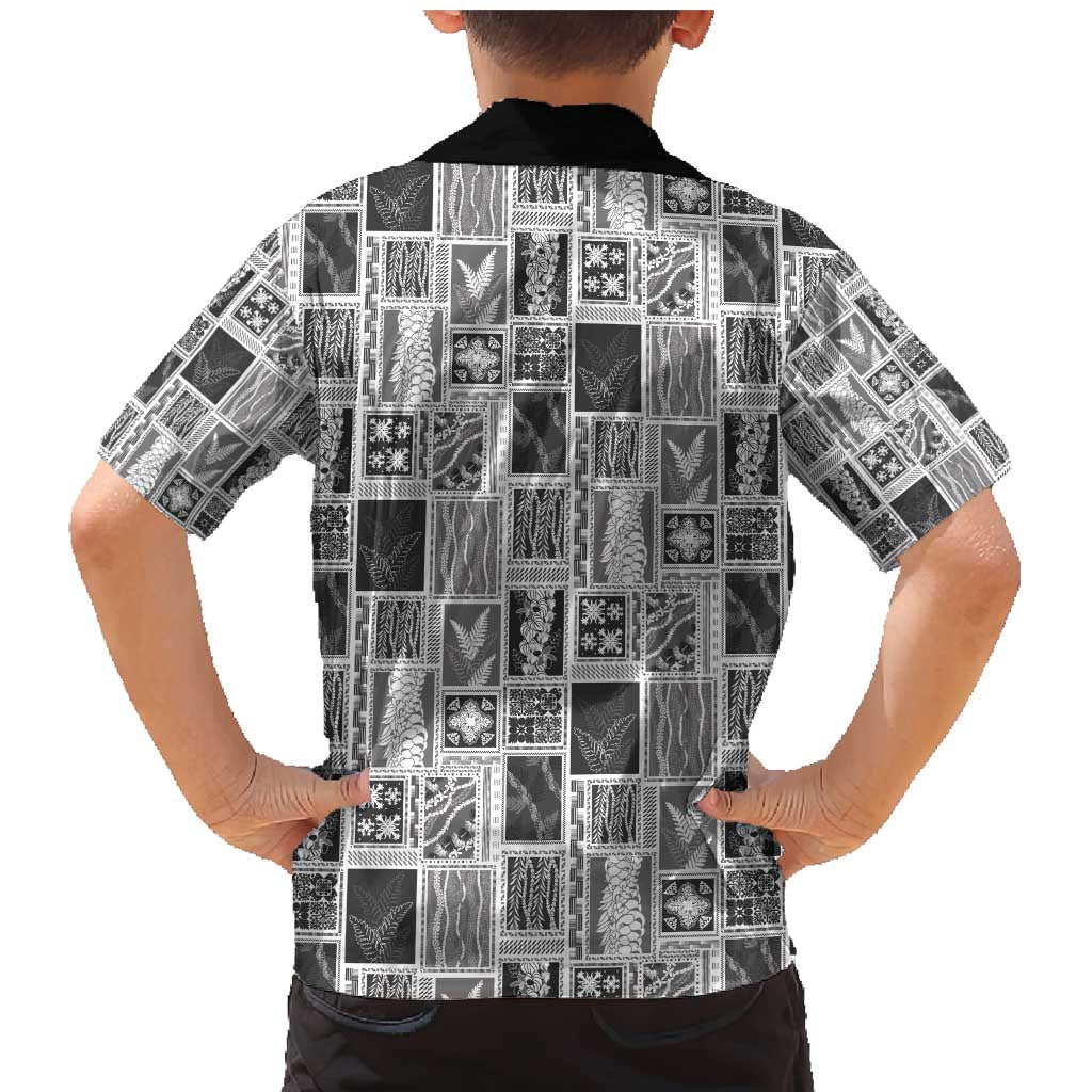 Vintage Aloha Block Quilt Family Matching Mermaid Dress and Hawaiian Shirt Black Inspired Lei Motifs - Polynesian Pride